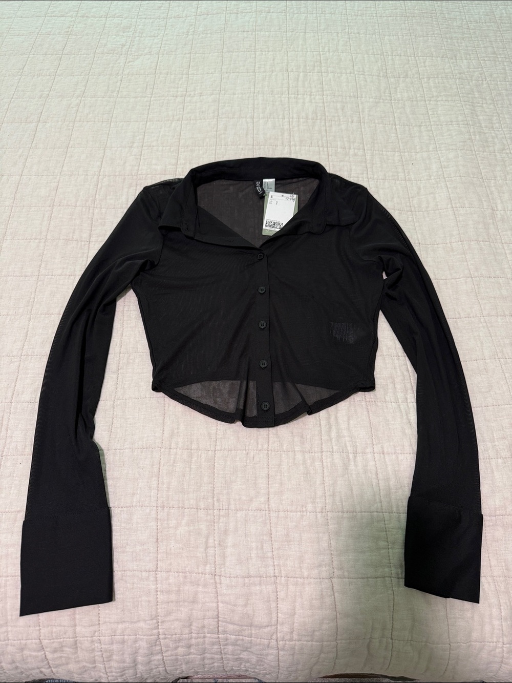 H&M Black Sheer Cropped Button-Down Shirt
